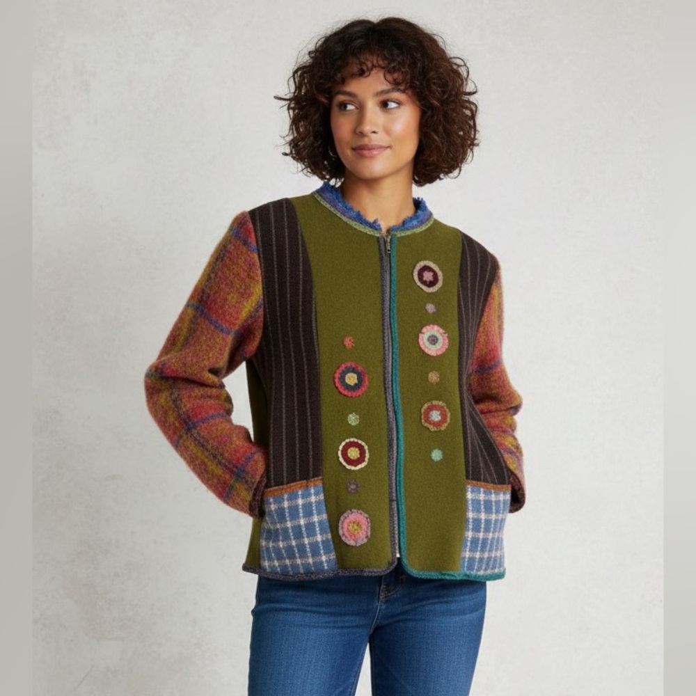ARTCLOTHES I Artsy Floral Embellished & Embroidered Boiled Wool‎ Jacket S M